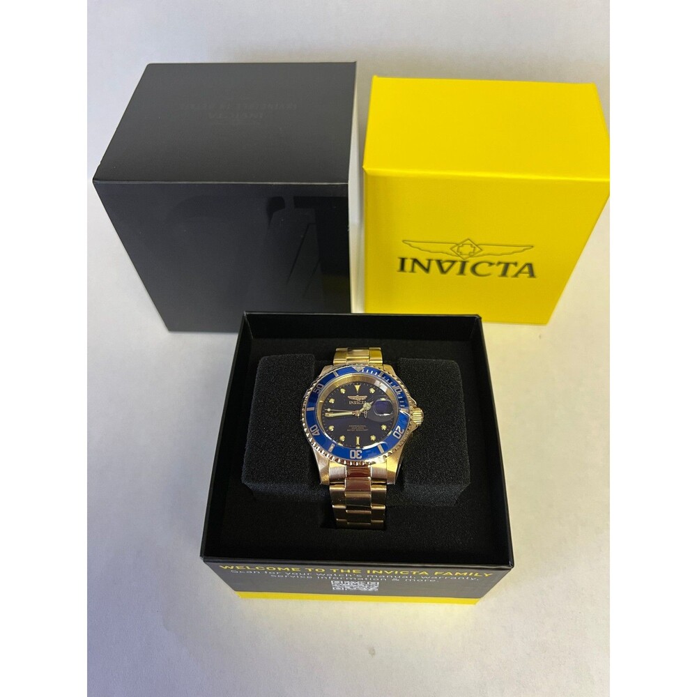Invicta Men's Watch Pro Diver Quartz Blue Dial Yellow Gold Steel Bracelet 26974